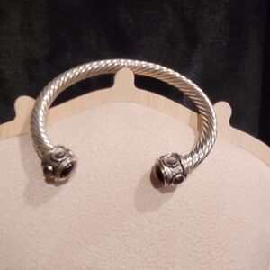 Sterling-Tone Twisted Cable Cuff Bracelet with Purple Accent